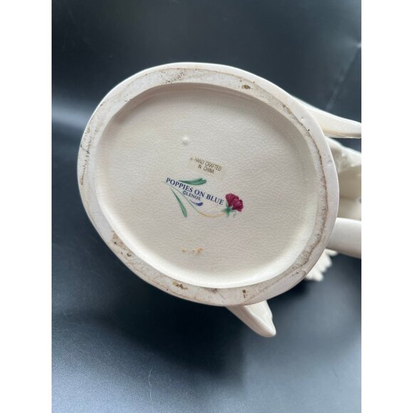 Lenox Ceramic Poppies On Blue Pitcher 10" Tall - Picture 6 of 8